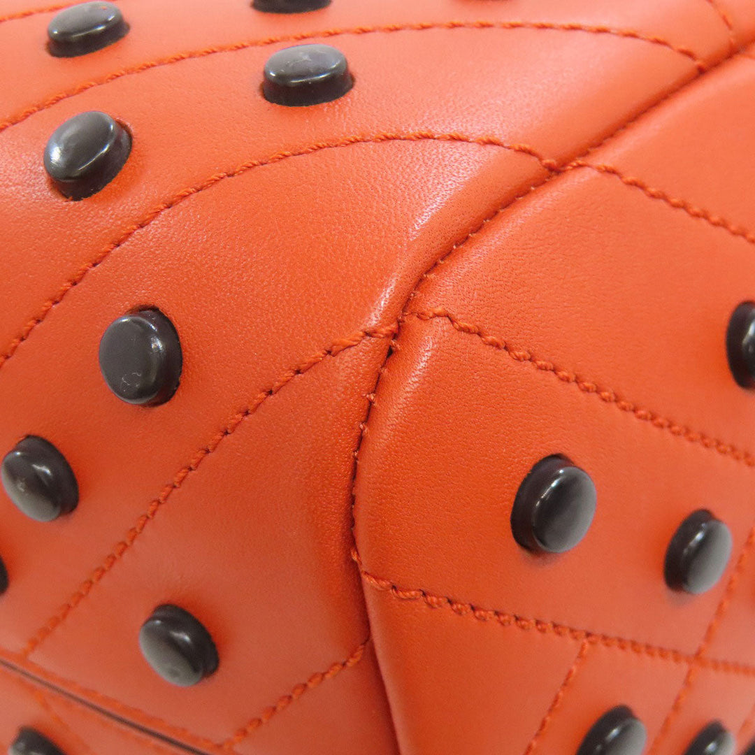 TOD�fS Tote Bag leather Orange Studs Women Used Authentic