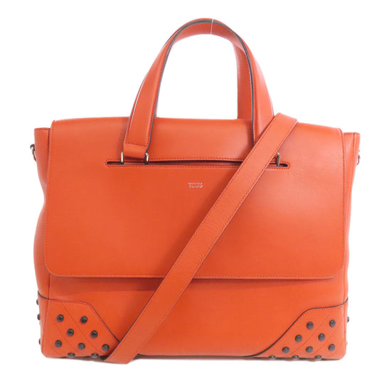 TOD�fS Tote Bag leather Orange Studs Women Used Authentic