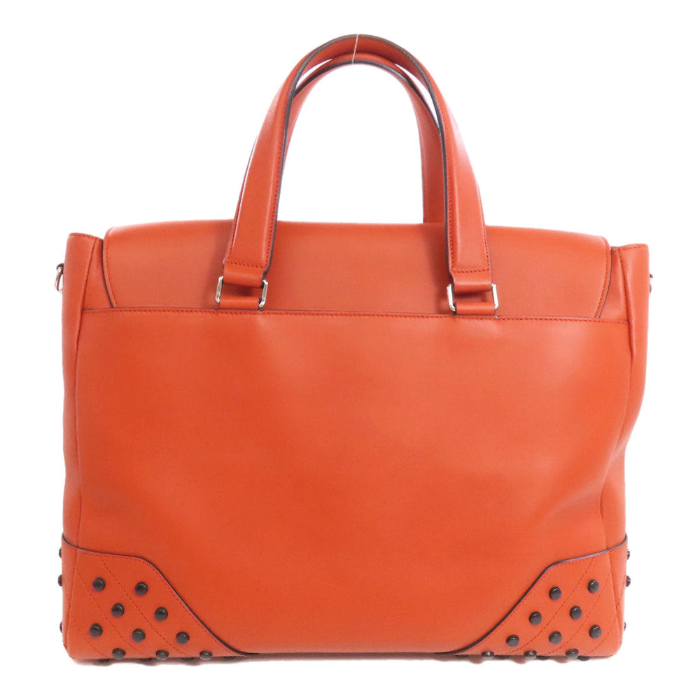 TOD�fS Tote Bag leather Orange Studs Women Used Authentic