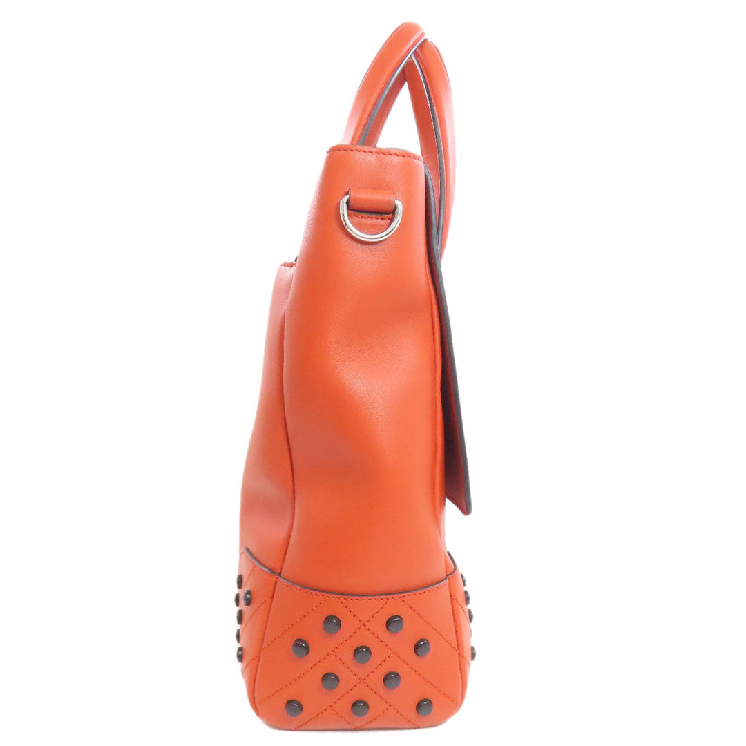 TOD�fS Tote Bag leather Orange Studs Women Used Authentic