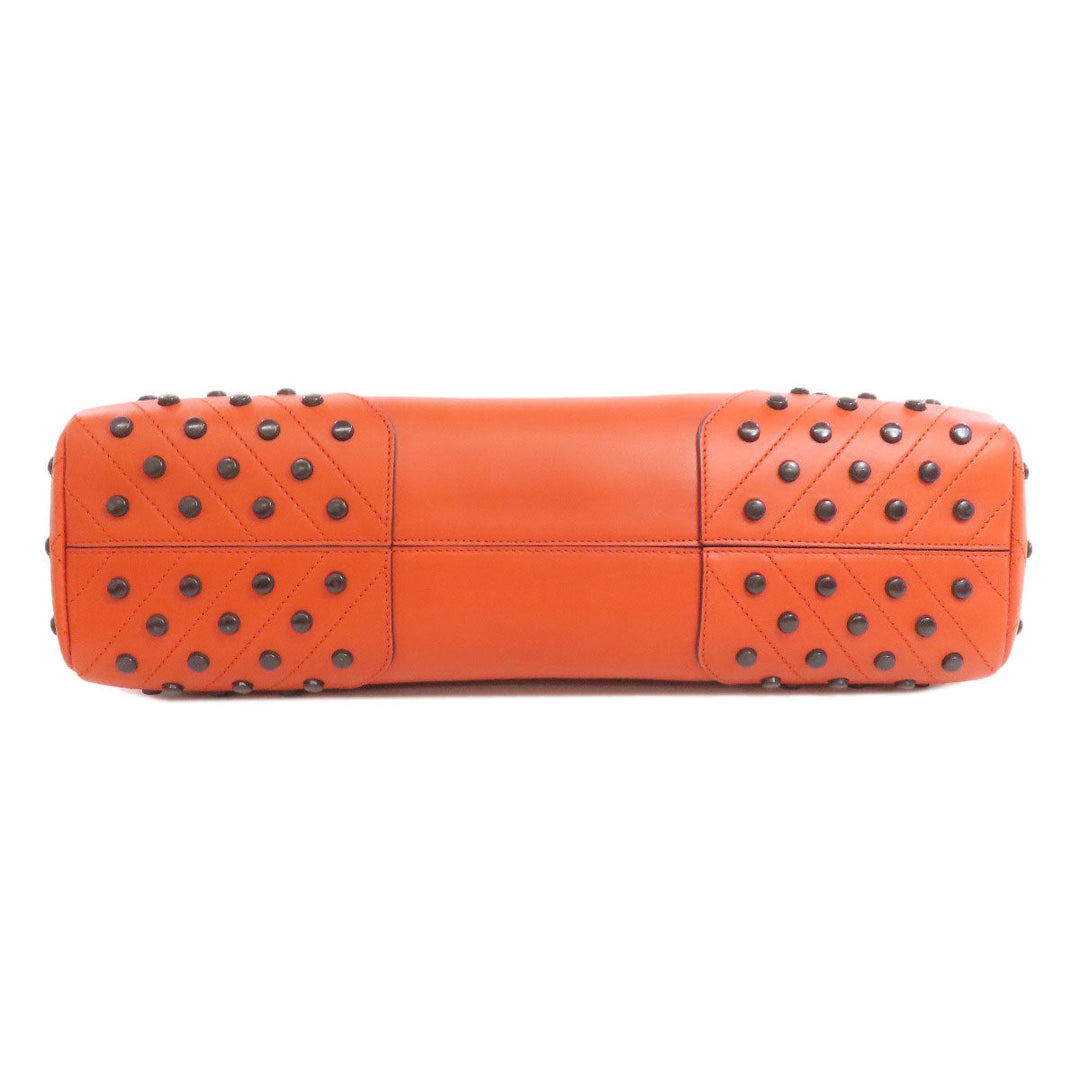 TOD�fS Tote Bag leather Orange Studs Women Used Authentic