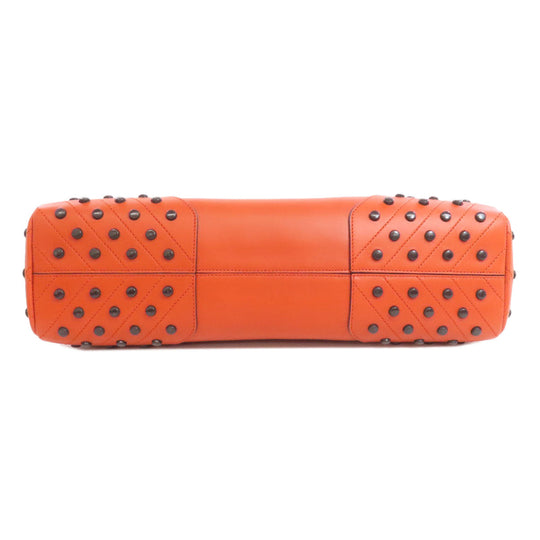 TOD�fS Tote Bag leather Orange Studs Women Used Authentic