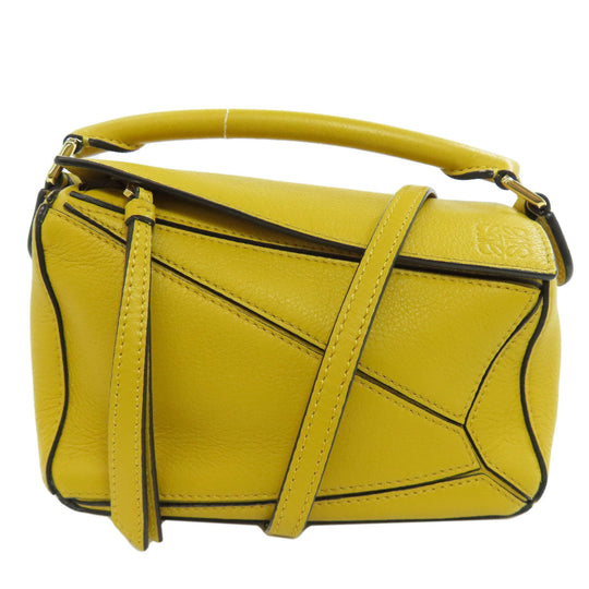 LOEWE Handbag Calfskin yellow Puzzle bag mini 2WAY Women Used Authentic