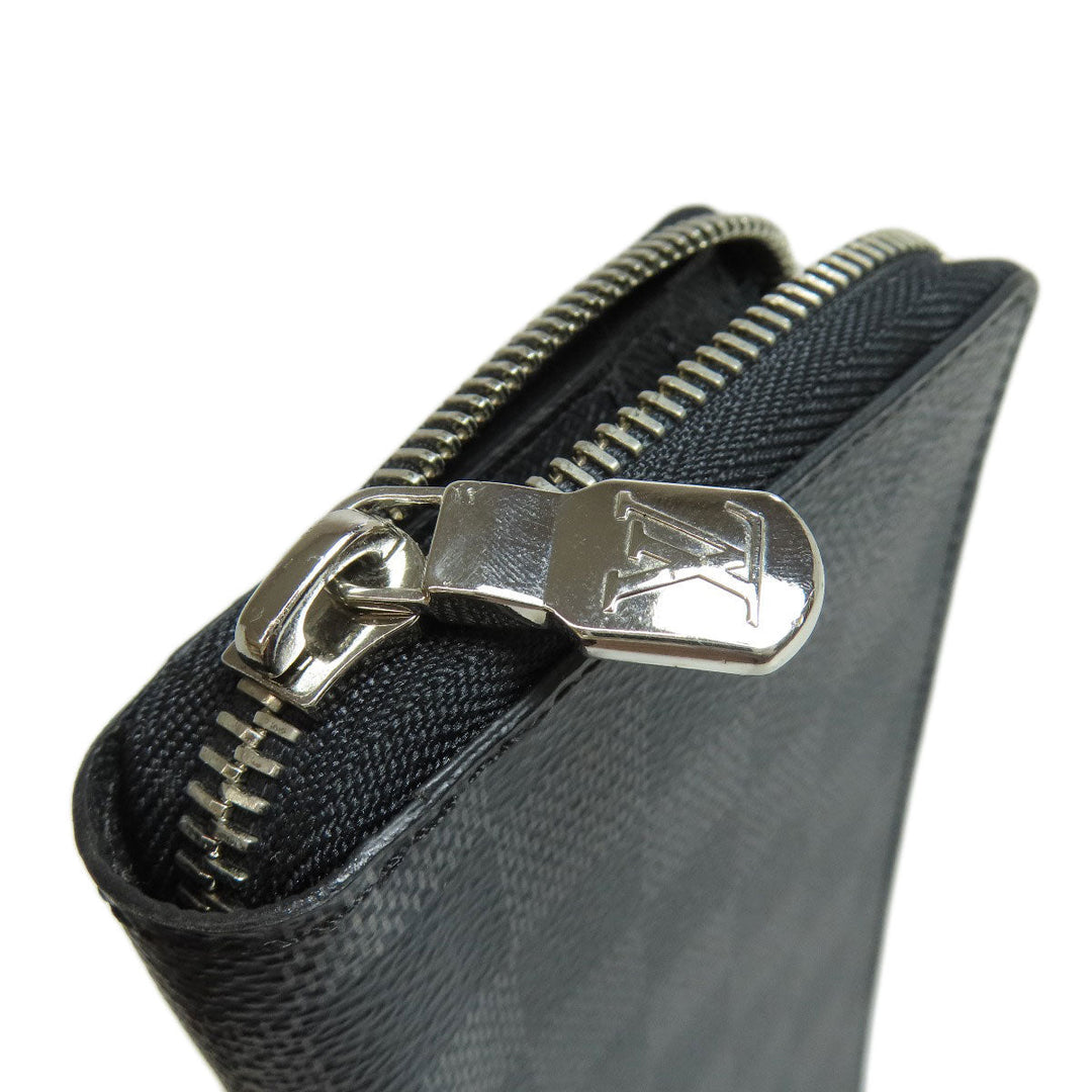 LOUIS VUITTON Long Wallet Purse N63095 Damier canvas black Zippy wallet Vertical Women Used Authentic