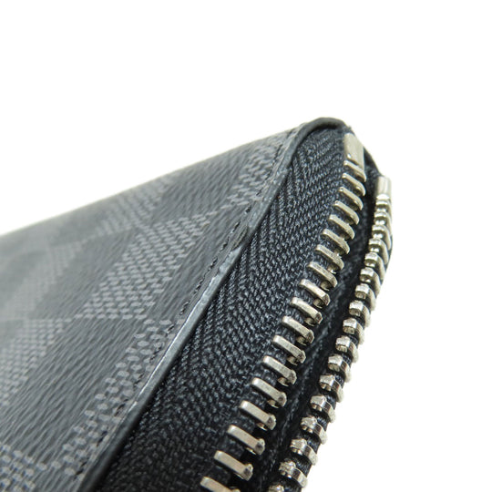 LOUIS VUITTON Long Wallet Purse N63095 Damier canvas black Zippy wallet Vertical Women Used Authentic