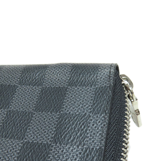 LOUIS VUITTON Long Wallet Purse N63095 Damier canvas black Zippy wallet Vertical Women Used Authentic