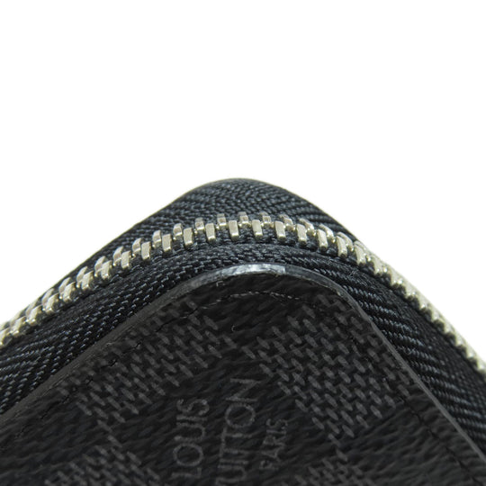LOUIS VUITTON Long Wallet Purse N63095 Damier canvas black Zippy wallet Vertical Women Used Authentic