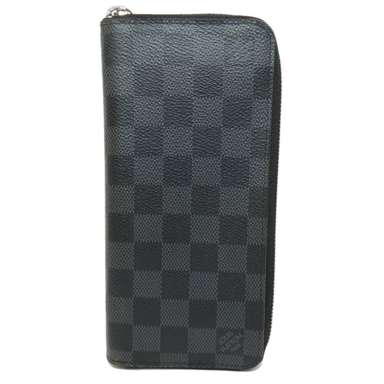 LOUIS VUITTON Long Wallet Purse N63095 Damier canvas black Zippy wallet Vertical Women Used Authentic