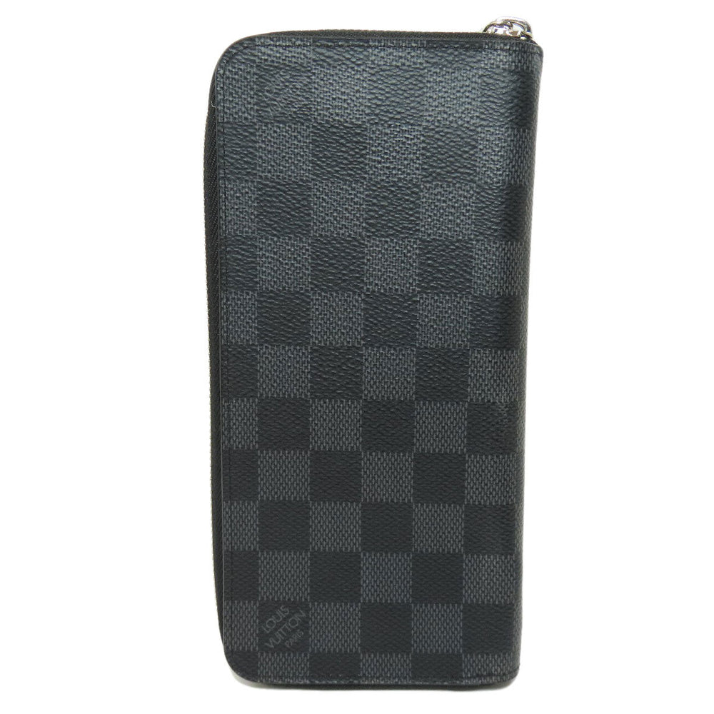 LOUIS VUITTON Long Wallet Purse N63095 Damier canvas black Zippy wallet Vertical Women Used Authentic