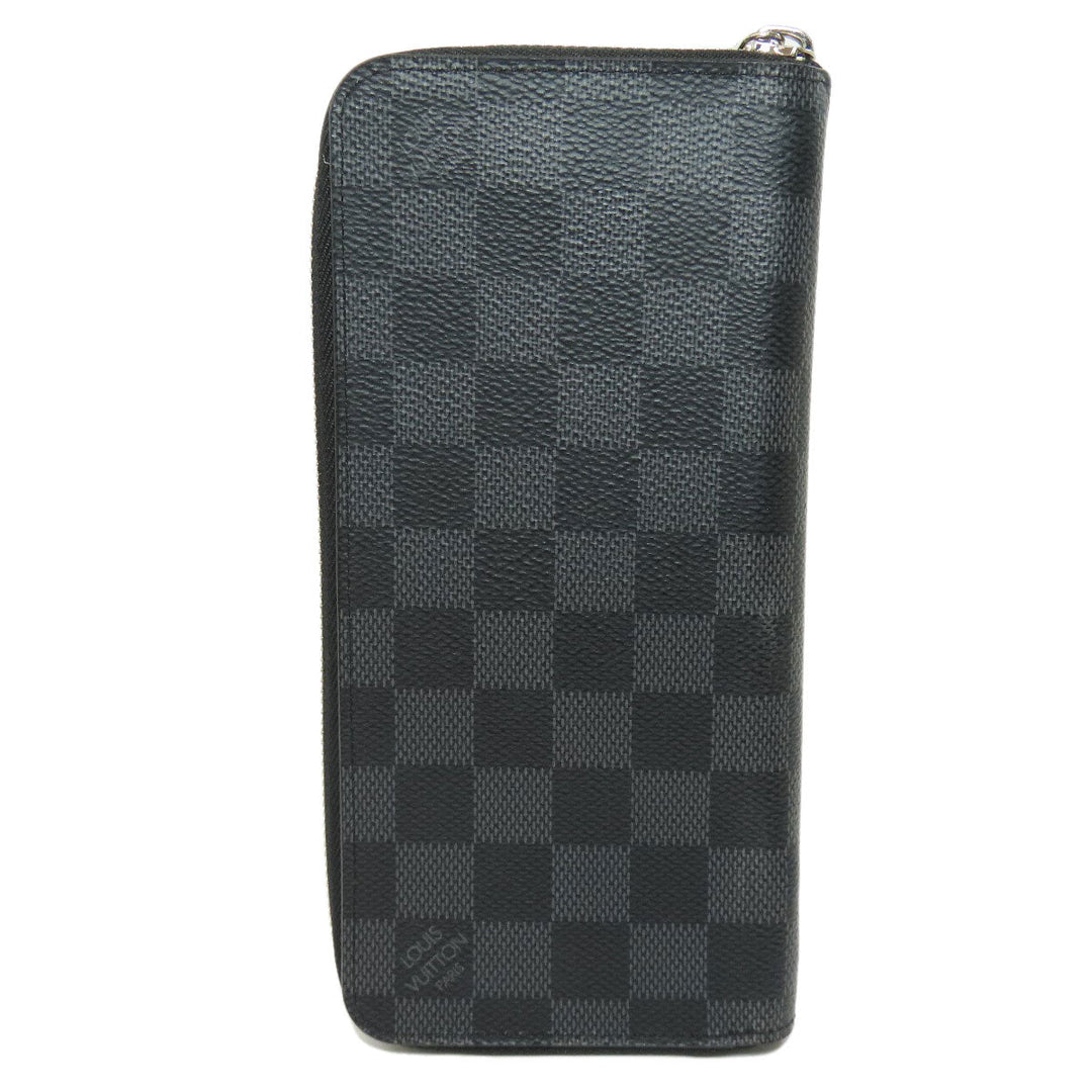 LOUIS VUITTON Long Wallet Purse N63095 Damier canvas black Zippy wallet Vertical Women Used Authentic