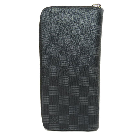 LOUIS VUITTON Long Wallet Purse N63095 Damier canvas black Zippy wallet Vertical Women Used Authentic
