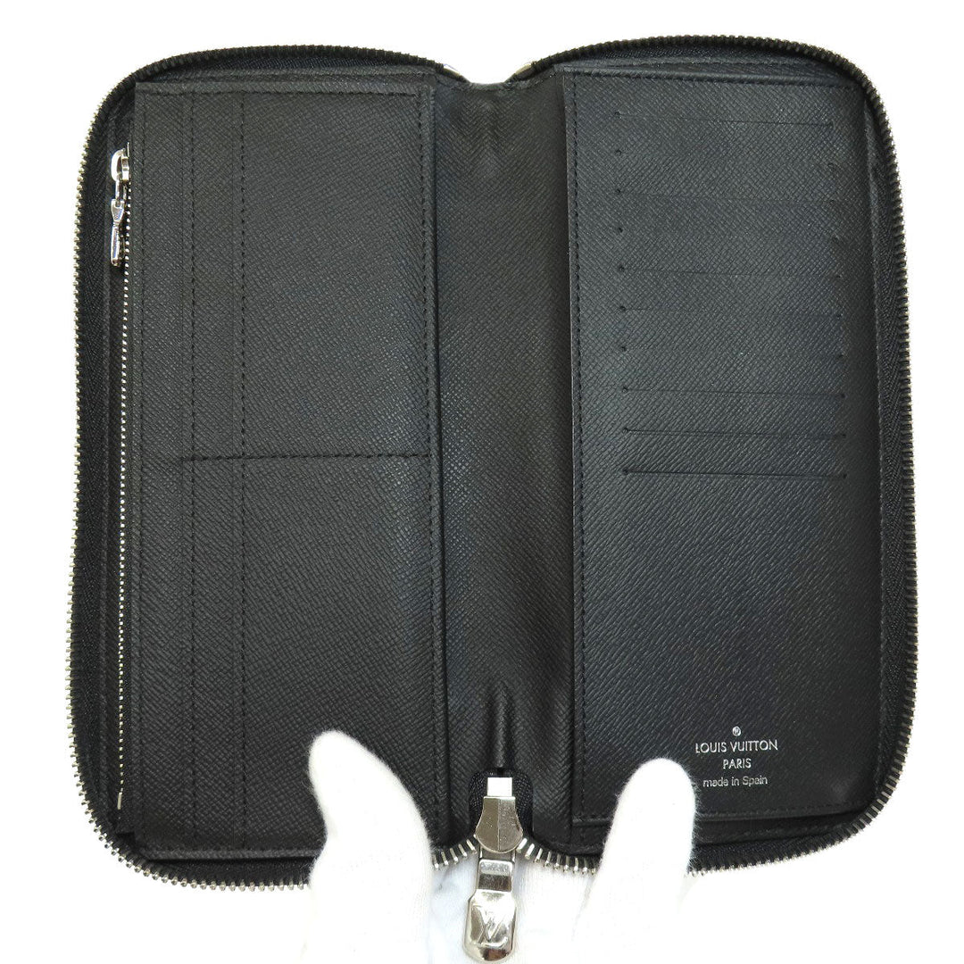 LOUIS VUITTON Long Wallet Purse N63095 Damier canvas black Zippy wallet Vertical Women Used Authentic