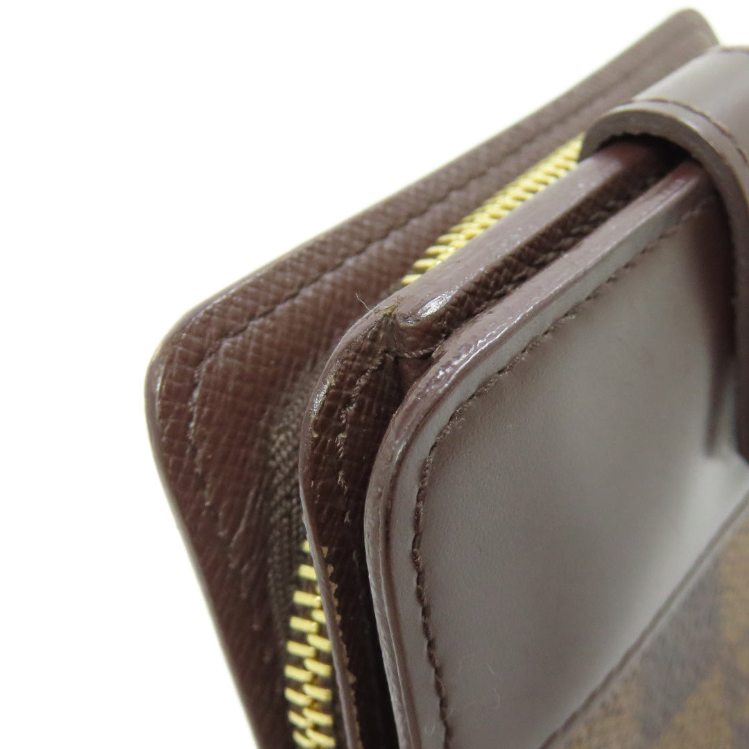 LOUIS VUITTON Bifold Wallet M61668 Damier canvas Brown Compact zip Women Used Authentic