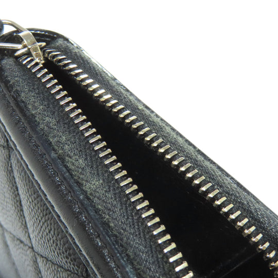 CHANEL Long Wallet Purse Grained Calfskin Skin black Matelasse Gold Metal