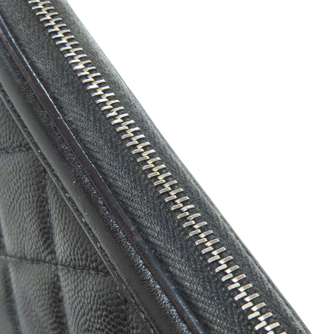 CHANEL Long Wallet Purse Grained Calfskin Skin black Matelasse Gold Metal