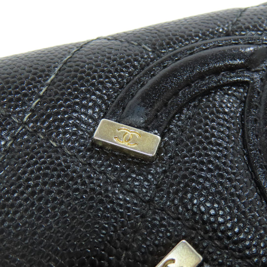 CHANEL Long Wallet Purse Grained Calfskin Skin black Matelasse Gold Metal