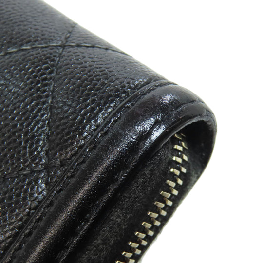 CHANEL Long Wallet Purse Grained Calfskin Skin black Matelasse Gold Metal