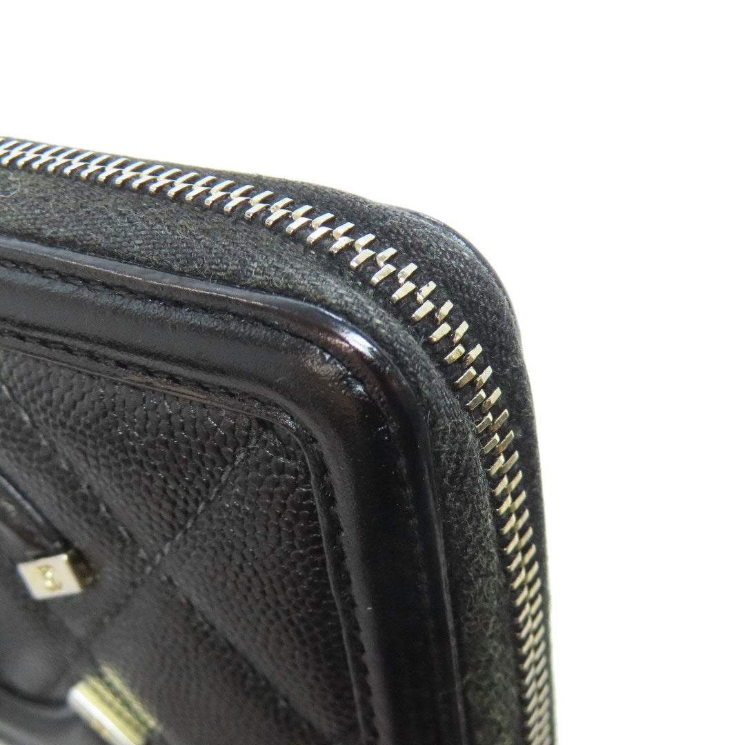 CHANEL Long Wallet Purse Grained Calfskin Skin black Matelasse Gold Metal