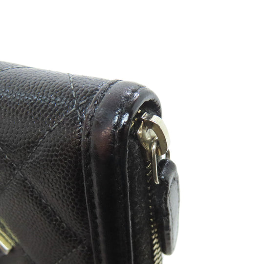 CHANEL Long Wallet Purse Grained Calfskin Skin black Matelasse Gold Metal