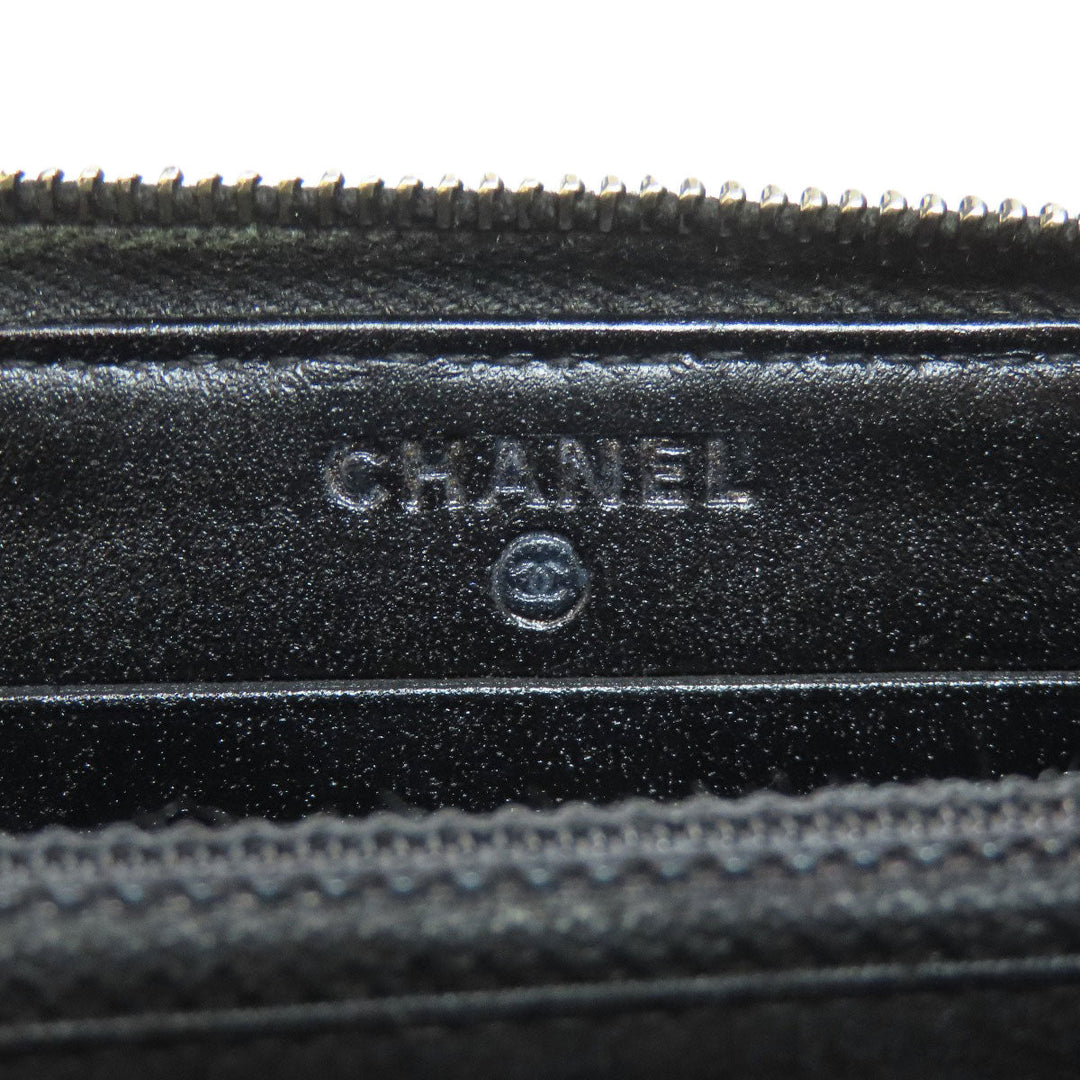 CHANEL Long Wallet Purse Grained Calfskin Skin black Matelasse Gold Metal