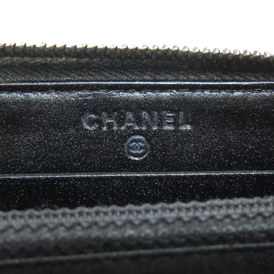 CHANEL Long Wallet Purse Grained Calfskin Skin black Matelasse Gold Metal