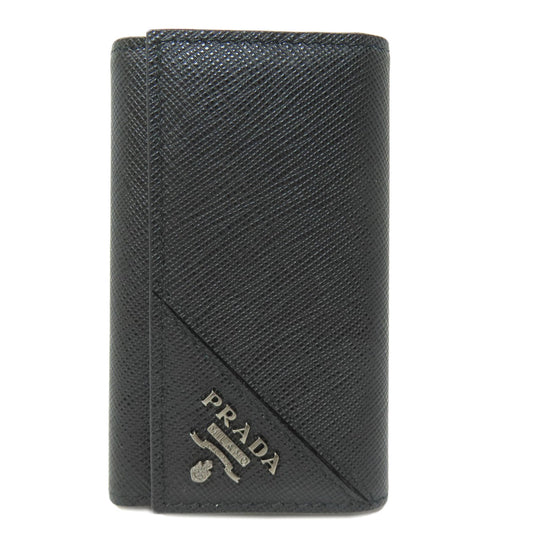 PRADA Key case Key holder  2PG222 leather black Safiano Metal Women Used Authentic