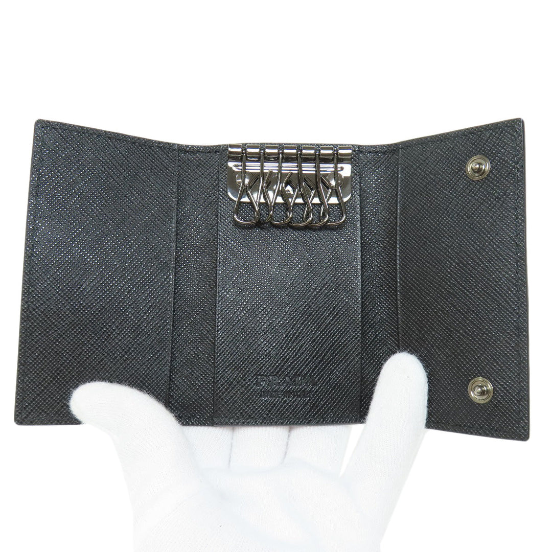 PRADA Key case Key holder  2PG222 leather black Safiano Metal Women Used Authentic