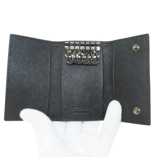 PRADA Key case Key holder  2PG222 leather black Safiano Metal Women Used Authentic