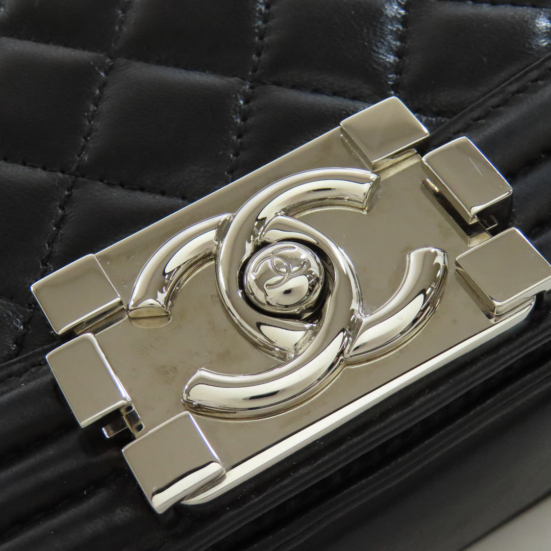 CHANEL Shoulder Bag lambskin black Boy Chanel SilverMetal Women Used Authentic