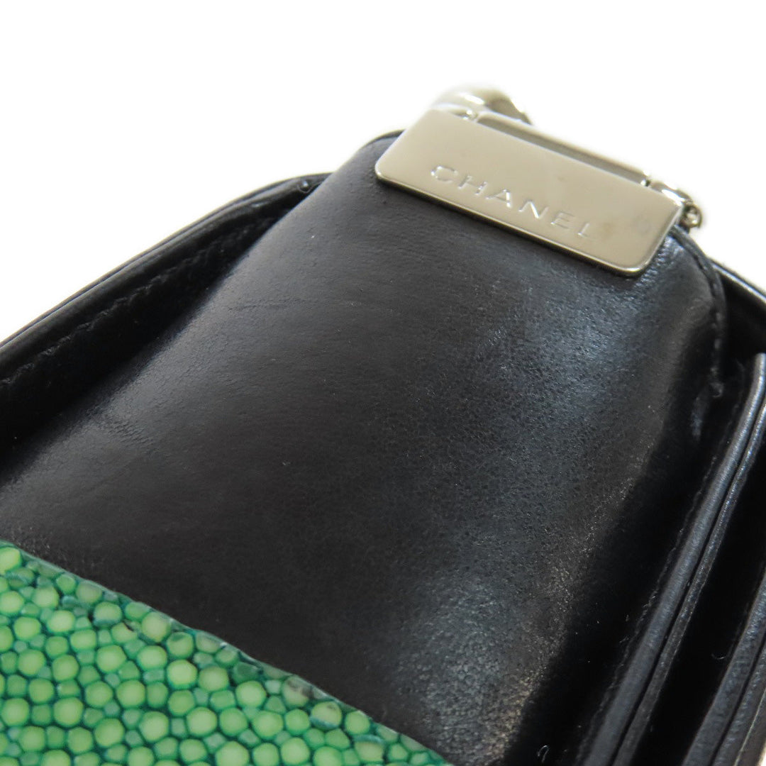 CHANEL Shoulder Bag lambskin black Boy Chanel SilverMetal Women Used Authentic