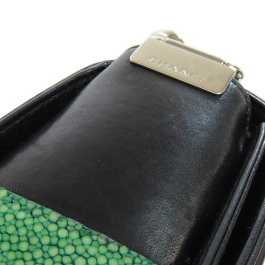 CHANEL Shoulder Bag lambskin black Boy Chanel SilverMetal Women Used Authentic