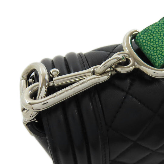 CHANEL Shoulder Bag lambskin black Boy Chanel SilverMetal Women Used Authentic