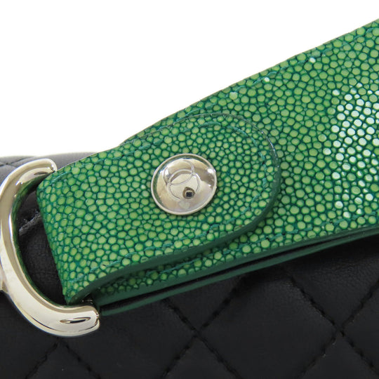 CHANEL Shoulder Bag lambskin black Boy Chanel SilverMetal Women Used Authentic