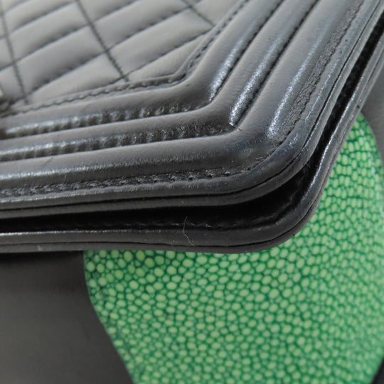 CHANEL Shoulder Bag lambskin black Boy Chanel SilverMetal Women Used Authentic