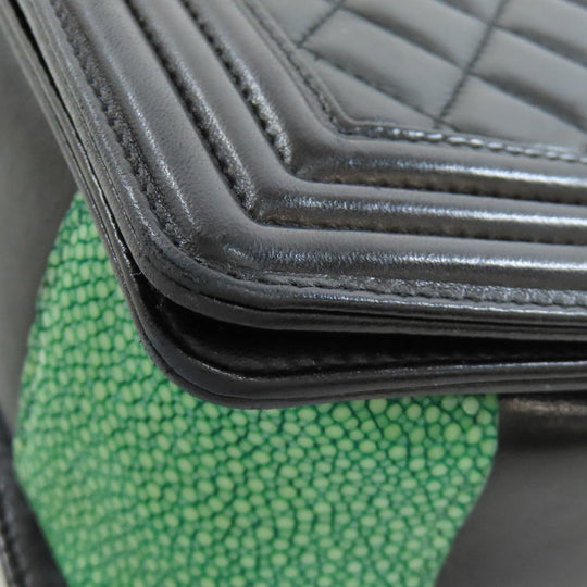 CHANEL Shoulder Bag lambskin black Boy Chanel SilverMetal Women Used Authentic