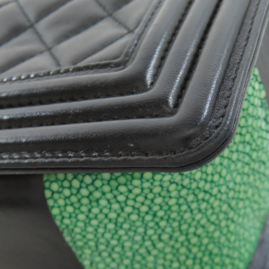 CHANEL Shoulder Bag lambskin black Boy Chanel SilverMetal Women Used Authentic