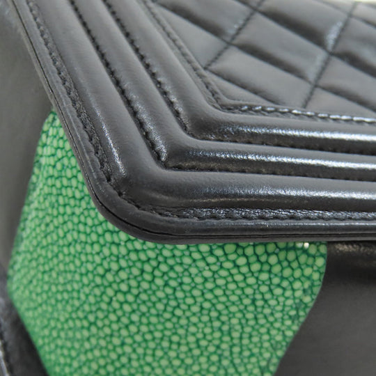 CHANEL Shoulder Bag lambskin black Boy Chanel SilverMetal Women Used Authentic