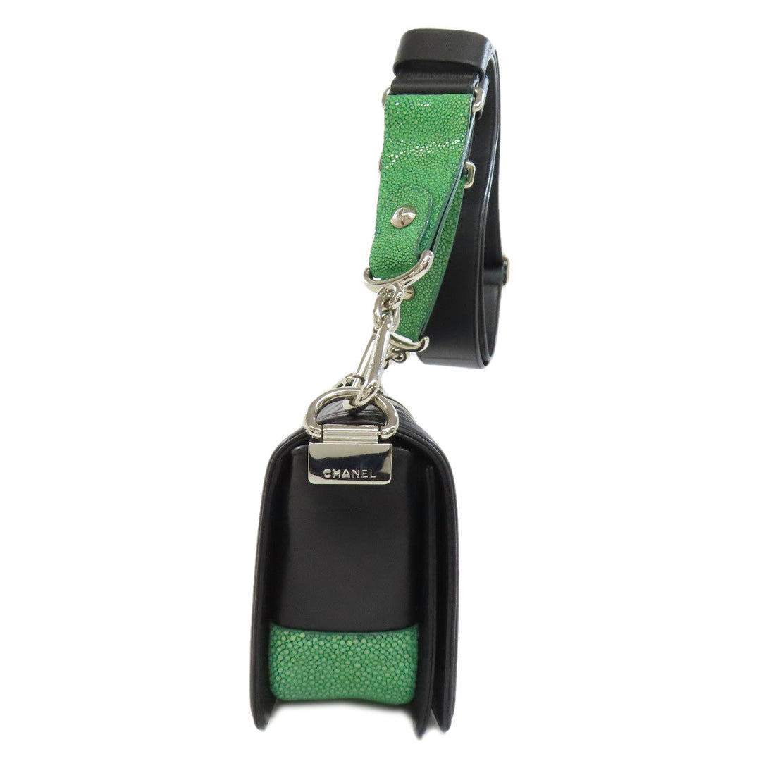 CHANEL Shoulder Bag lambskin black Boy Chanel SilverMetal Women Used Authentic