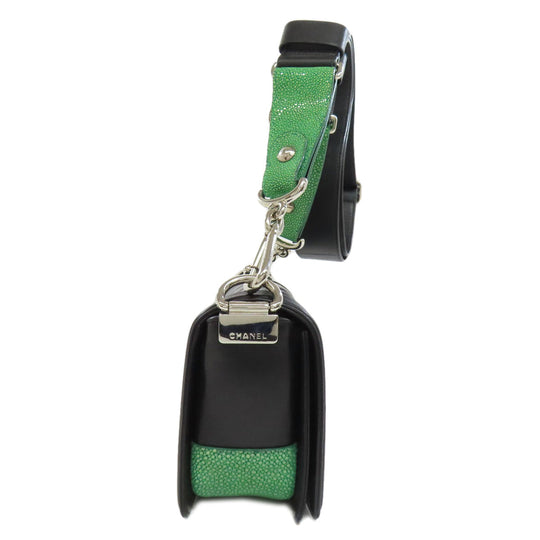 CHANEL Shoulder Bag lambskin black Boy Chanel SilverMetal Women Used Authentic