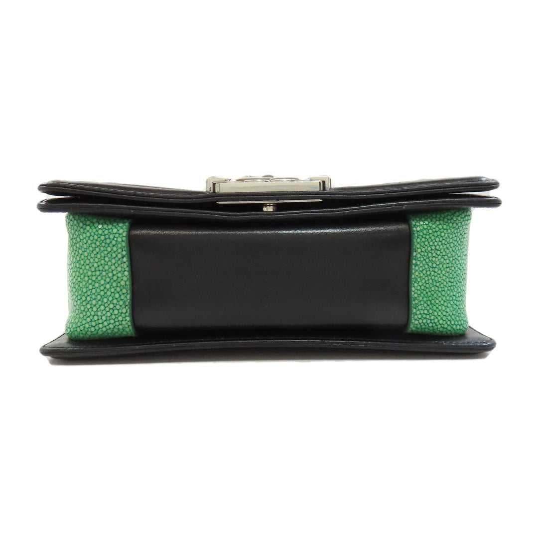 CHANEL Shoulder Bag lambskin black Boy Chanel SilverMetal Women Used Authentic