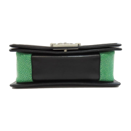 CHANEL Shoulder Bag lambskin black Boy Chanel SilverMetal Women Used Authentic