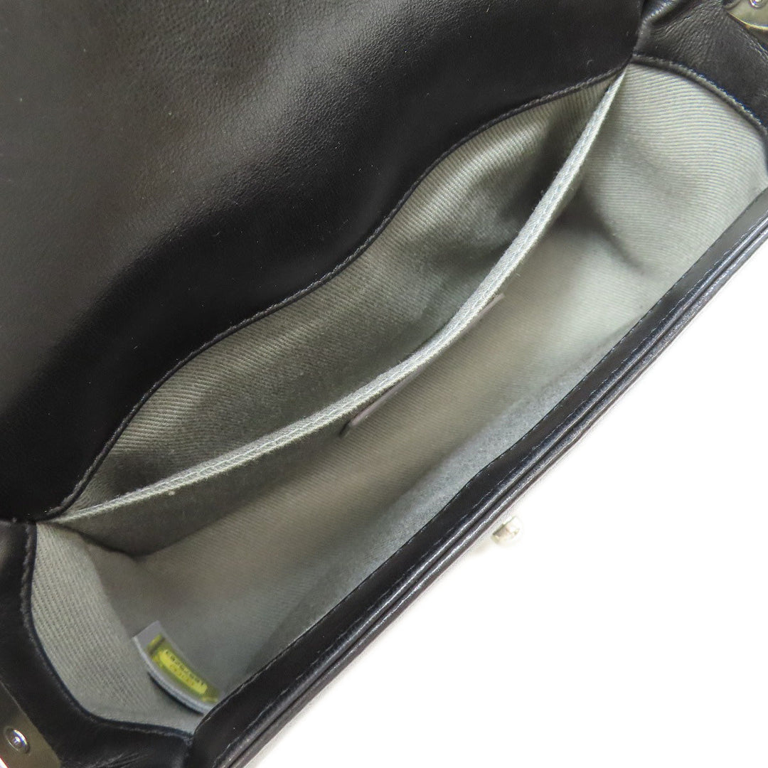 CHANEL Shoulder Bag lambskin black Boy Chanel SilverMetal Women Used Authentic