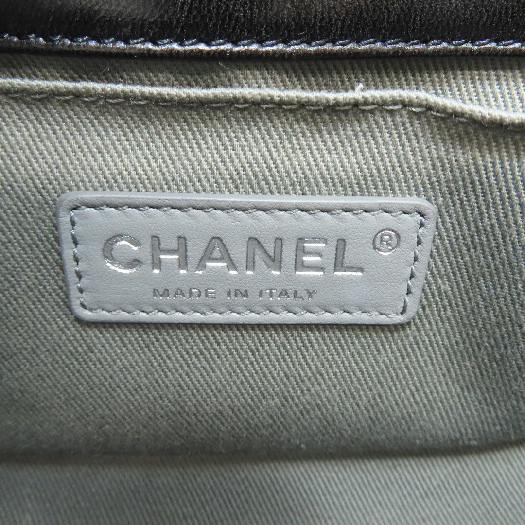 CHANEL Shoulder Bag lambskin black Boy Chanel SilverMetal Women Used Authentic