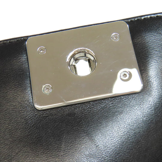 CHANEL Shoulder Bag lambskin black Boy Chanel SilverMetal Women Used Authentic