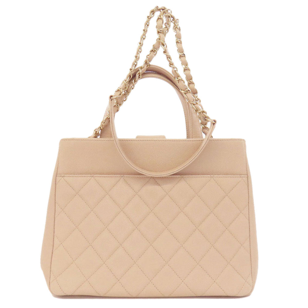 CHANEL Handbag Grained Calfskin Skin beige COCO Mark Gold Metal 2WAY