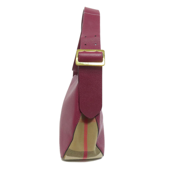 BURBERRY Shoulder Bag leather purple logo Women Used Authentic
