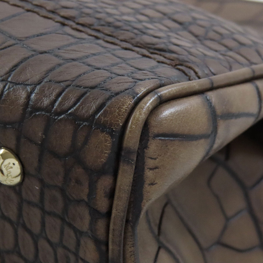 MAX MARA Tote Bag leather Brown Embossing Women Used Authentic