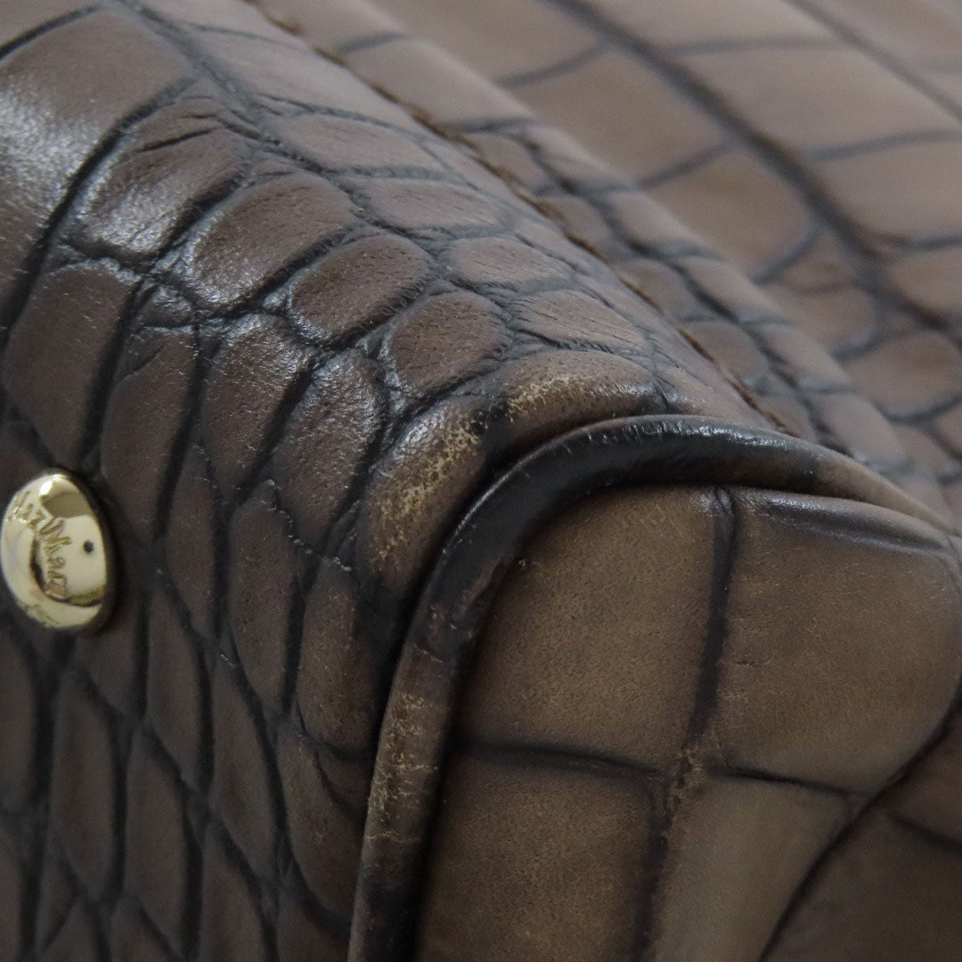 MAX MARA Tote Bag leather Brown Embossing Women Used Authentic