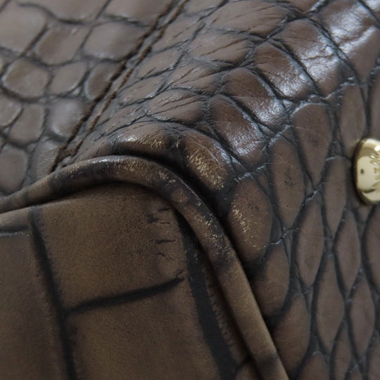 MAX MARA Tote Bag leather Brown Embossing Women Used Authentic