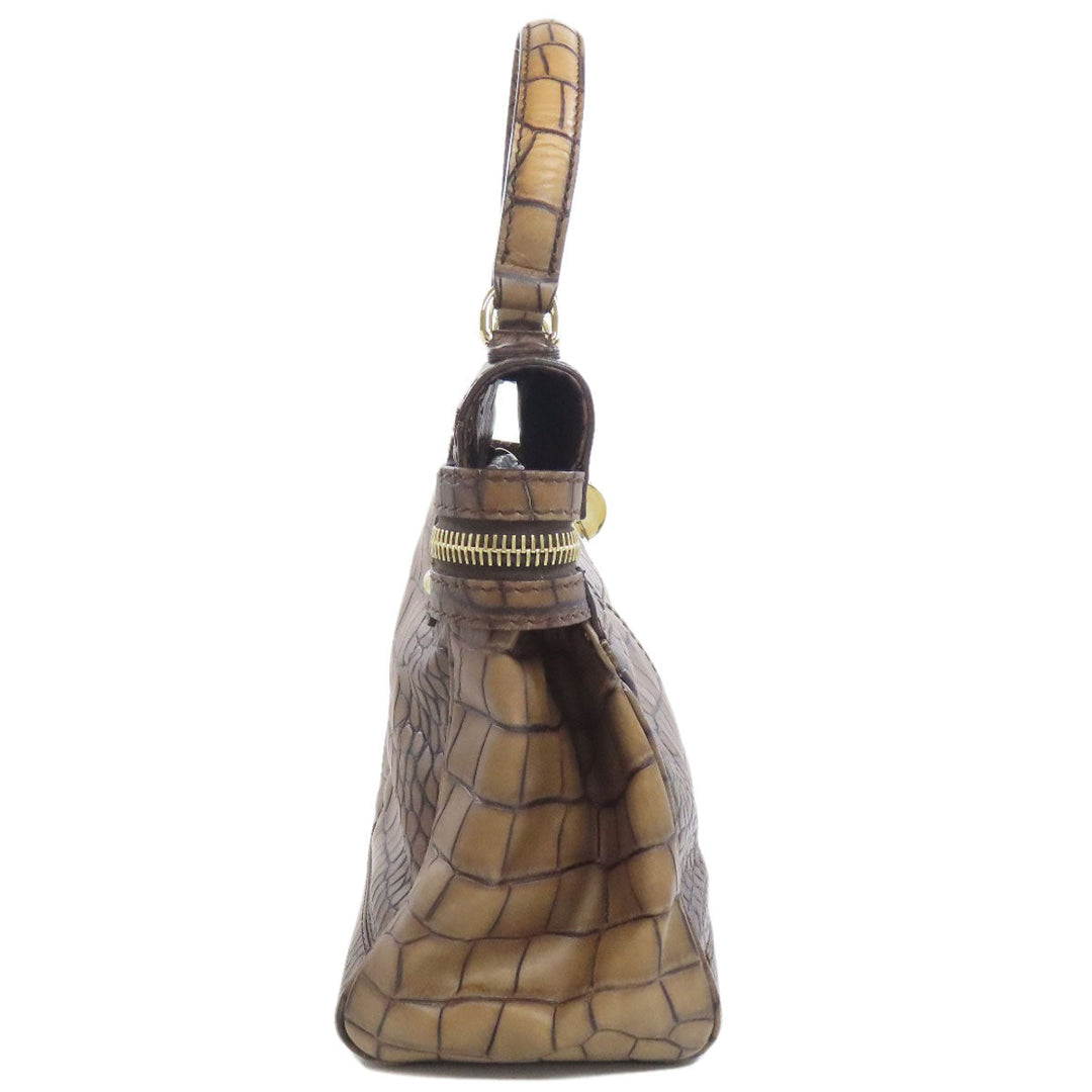 MAX MARA Tote Bag leather Brown Embossing Women Used Authentic